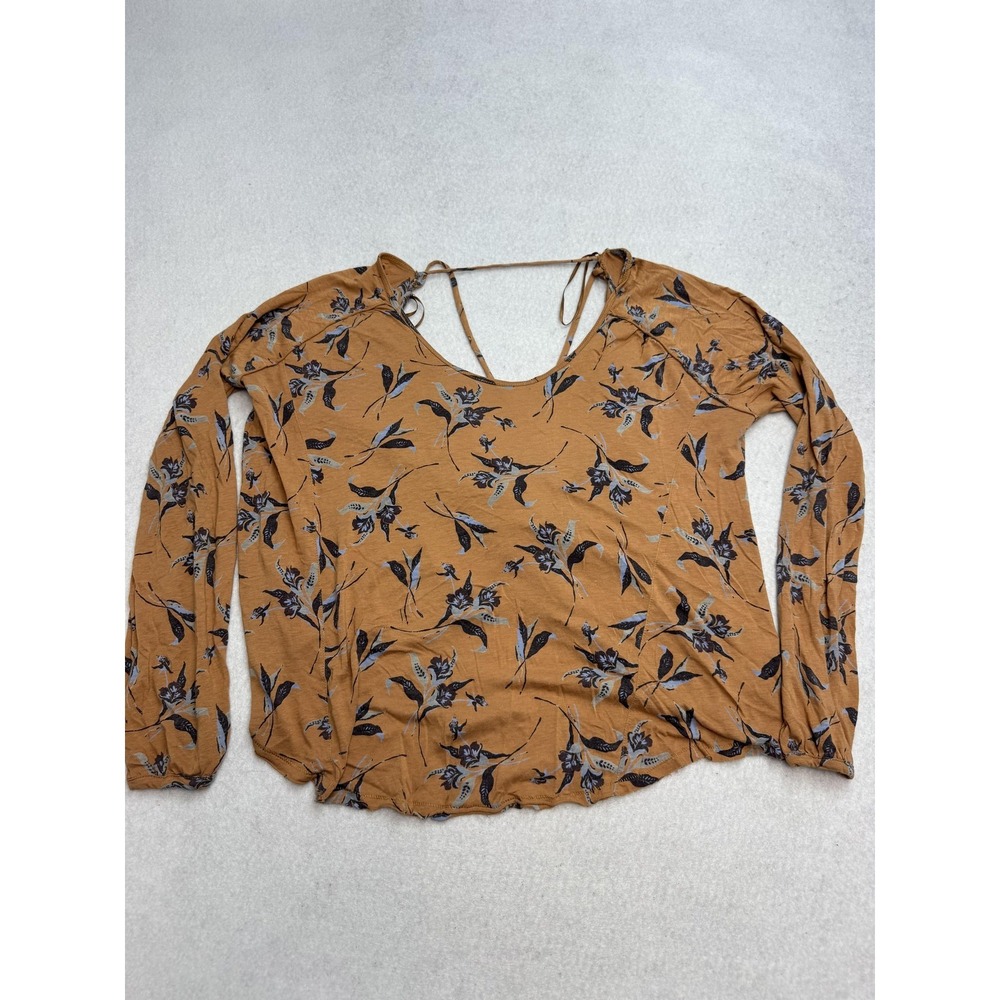 Free People Fanta Women's Small Goldenrod Floral Draped Front Back Tie Boho Top